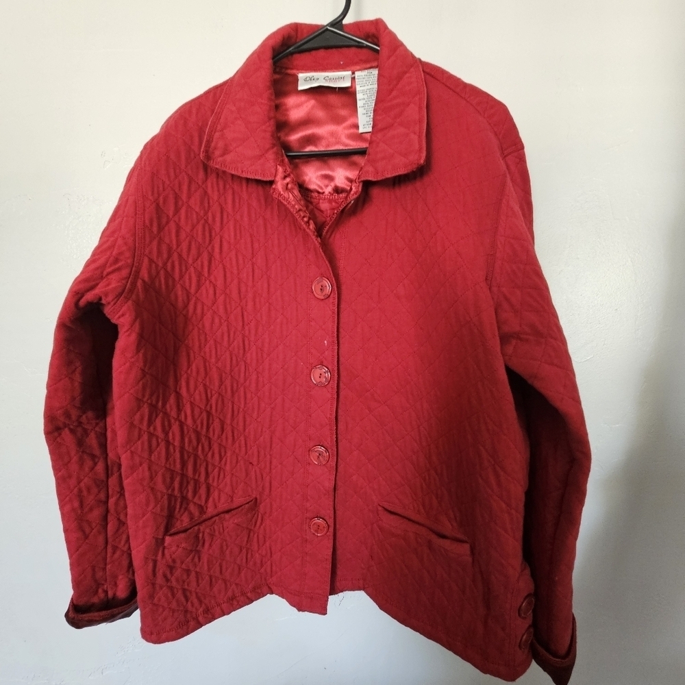 Oleg Cassini Sport Vintage Women's XL Red Quilted Jacket Button Front Fall